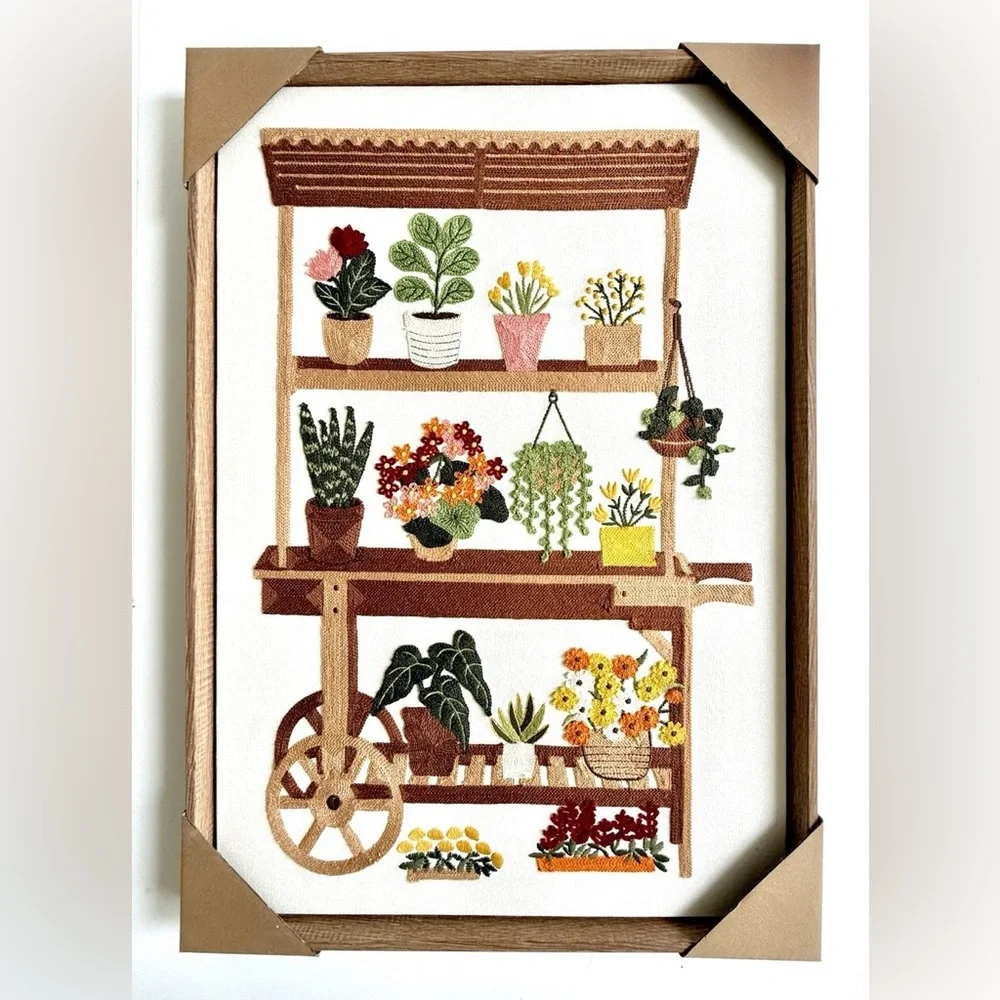 BP Home Botanical Cart Woven Embroidered Wall Art Print - Multi-Color
